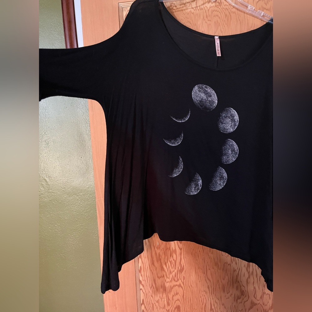 Phases of the Moon 3/4 length Sleeve Tee with Scoop Neck